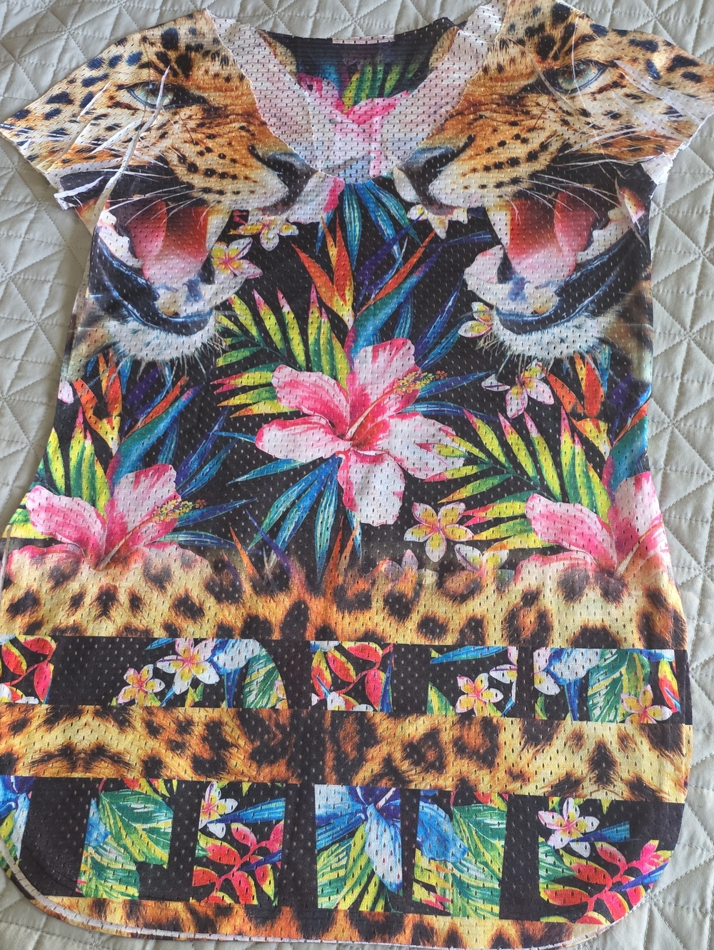 Tropical Leopard Floral Jersey Top - Multicolor